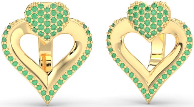 Emerald Gold Heart Stud Earrings