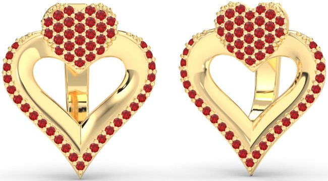 Ruby Gold Heart Stud Earrings