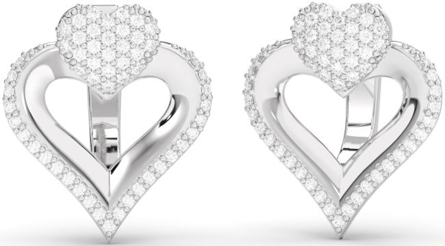 Diamond Silver Heart Stud Earrings