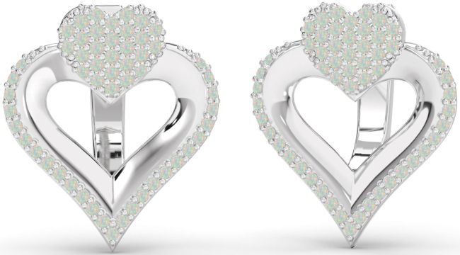 Opal Silver Heart Stud Earrings