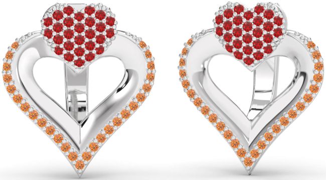 Ruby & Citrine Silver Heart Stud Earrings
