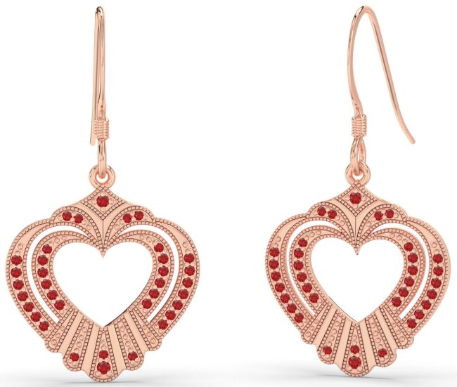 Ruby Rose Gold Heart Dangle Earrings