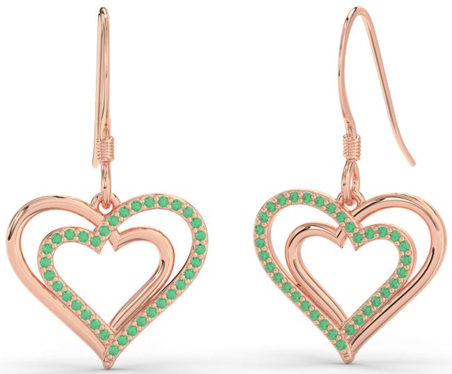 Emerald Rose Gold Heart Dangle Earrings