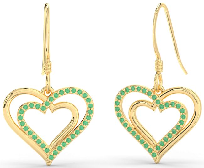 Emerald Gold Heart Dangle Earrings