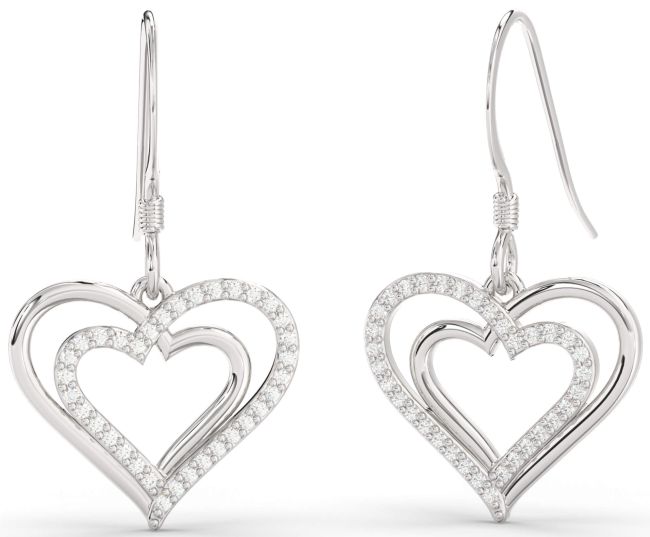 Diamond Platinum Heart Dangle Earrings
