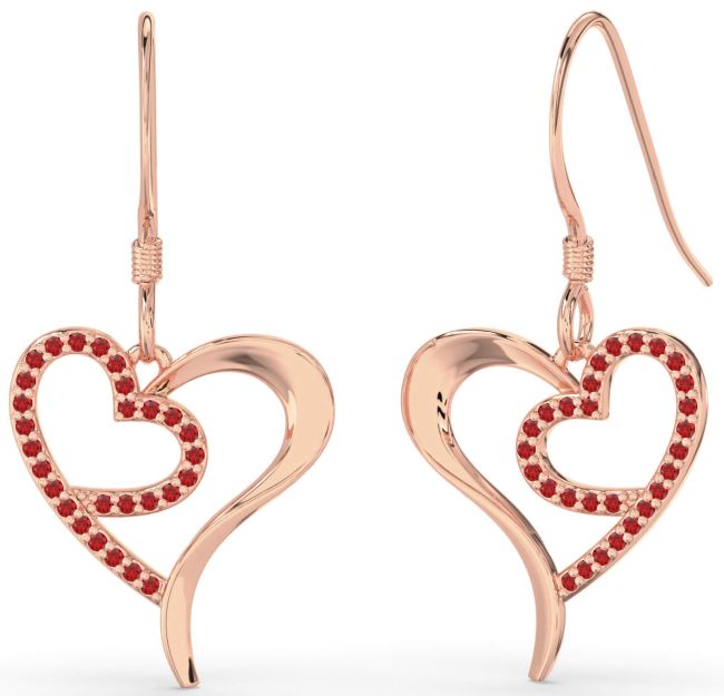 Ruby Rose Gold Heart Dangle Earrings
