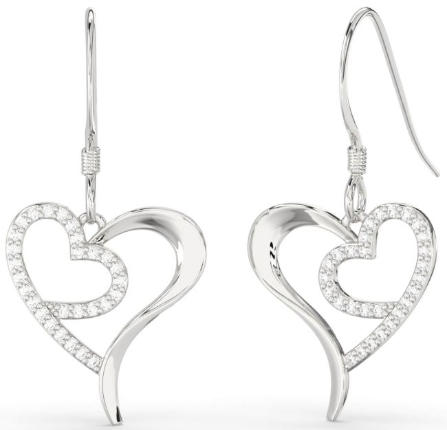 Diamond Platinum Heart Dangle Earrings