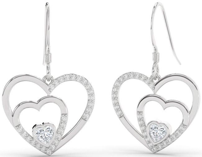 Diamond Platinum Heart Dangle Earrings
