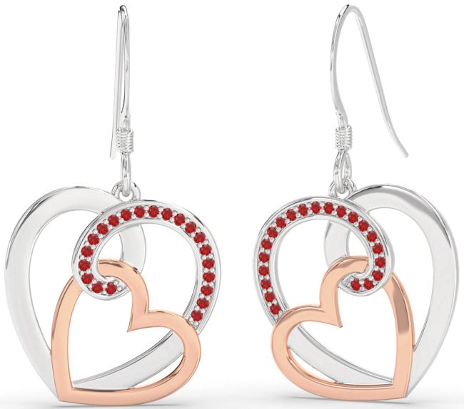 Ruby Silver & 10K Rose Gold Heart Dangle Earrings
