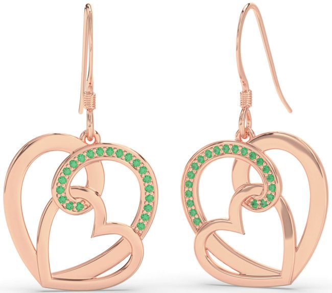 Emerald Rose Gold Heart Dangle Earrings