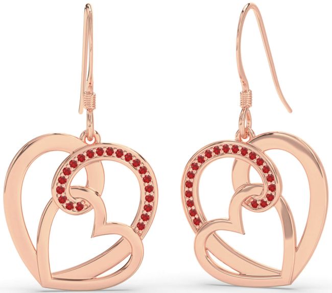 Ruby Rose Gold Heart Dangle Earrings