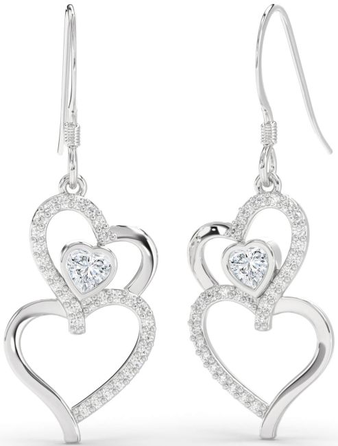 Diamond Platinum Heart Dangle Earrings