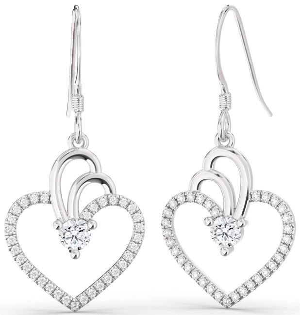 Diamond Platinum Heart Dangle Earrings
