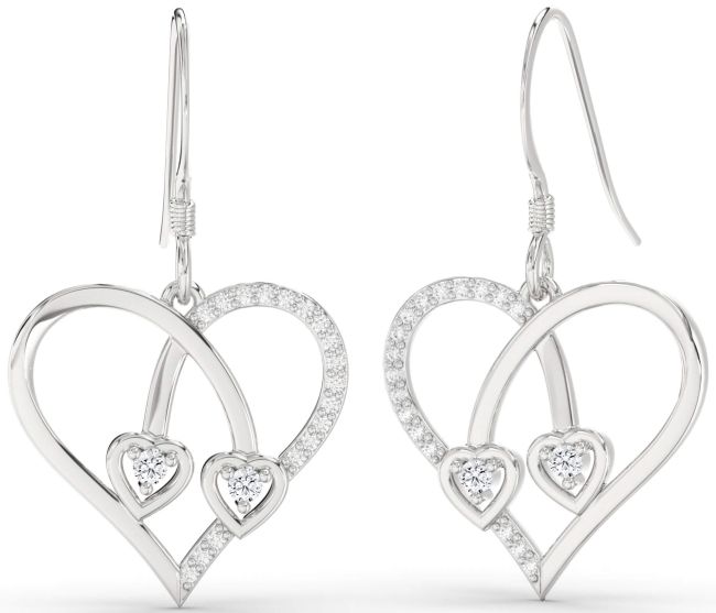 Diamond Platinum Heart Dangle Earrings