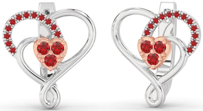 Ruby Silver & 10K Rose Gold Heart Dangle Earrings