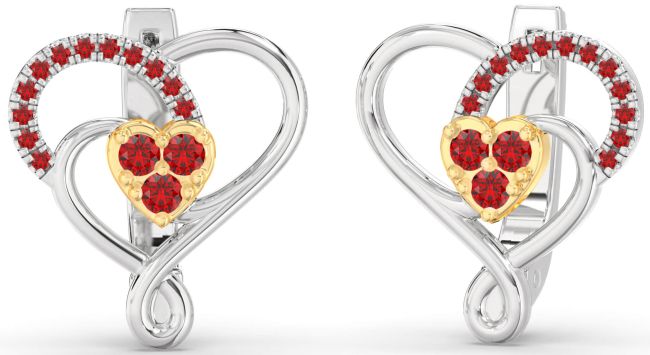 Ruby Gold Silver Heart Dangle Earrings