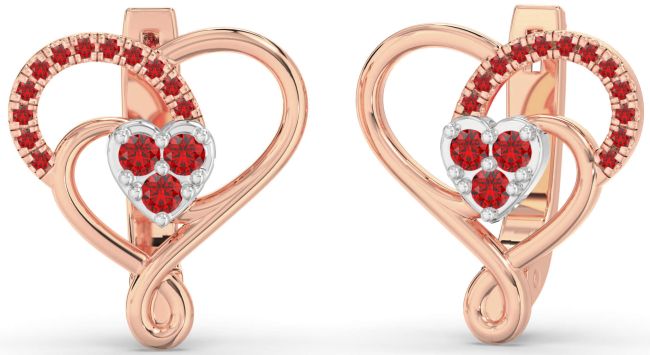 Ruby White Rose Gold Heart Dangle Earrings