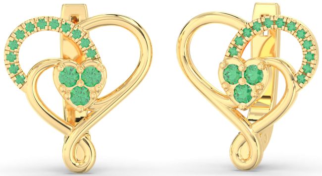Emerald Gold Silver Heart Dangle Earrings