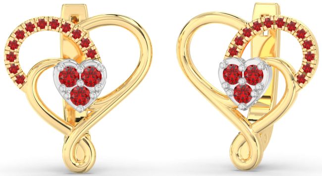 Ruby Gold Silver Heart Dangle Earrings