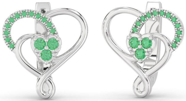 Emerald Platinum Heart Dangle Earrings