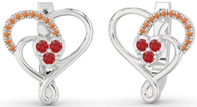 Ruby & Citrine Silver Heart Dangle Earrings