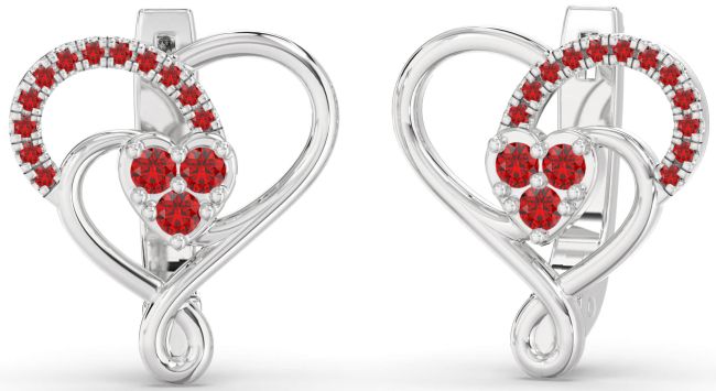 Ruby Platinum Heart Dangle Earrings