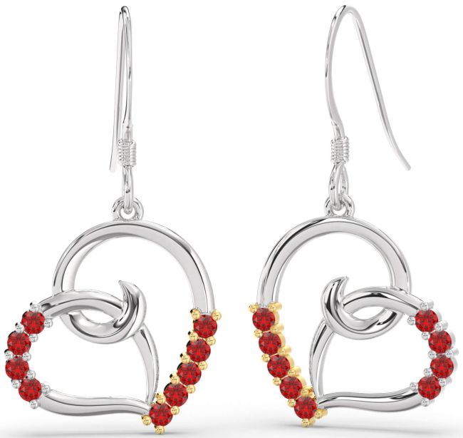 Ruby Silver & 10K gold Heart Dangle Earrings