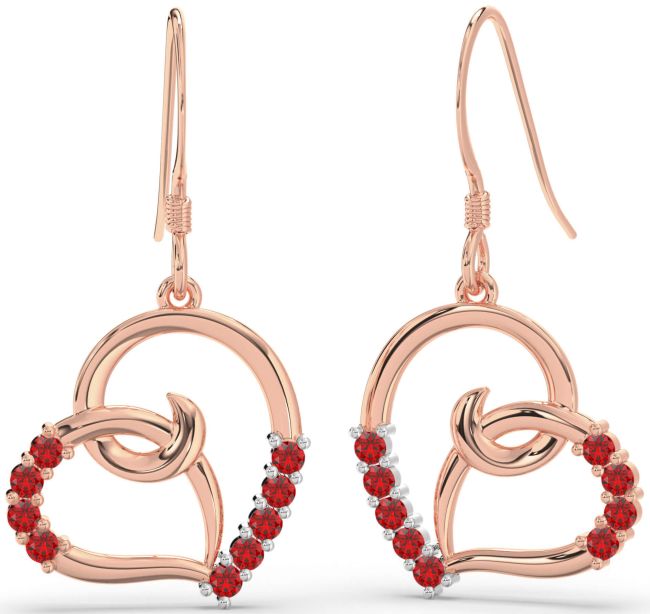 Ruby Rose Gold Silver Heart Dangle Earrings