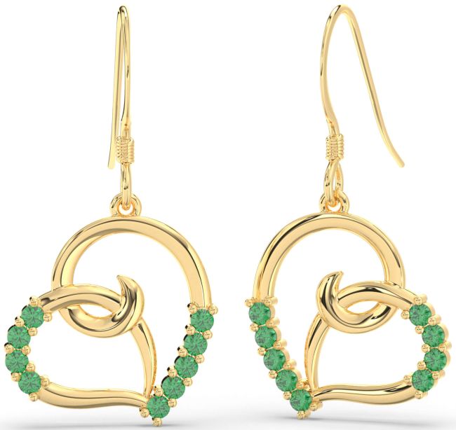 Emerald Gold Heart Dangle Earrings