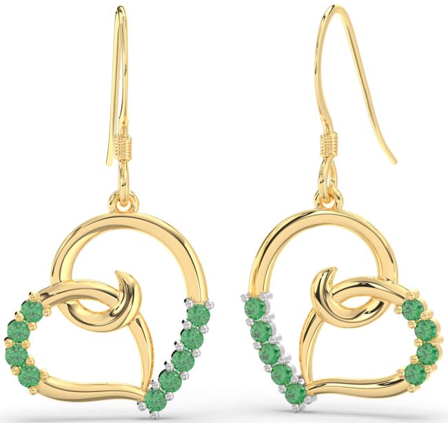 Emerald Platinum & Yellow Gold Heart Dangle Earrings