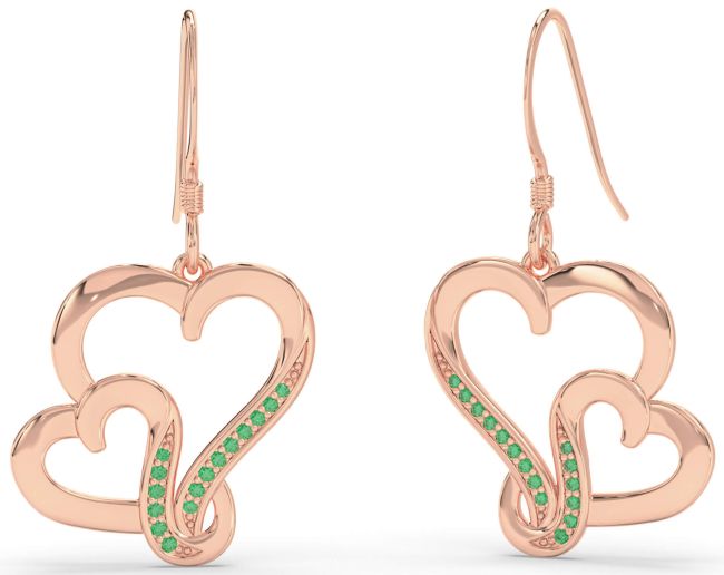 Emerald Rose Gold Heart Dangle Earrings