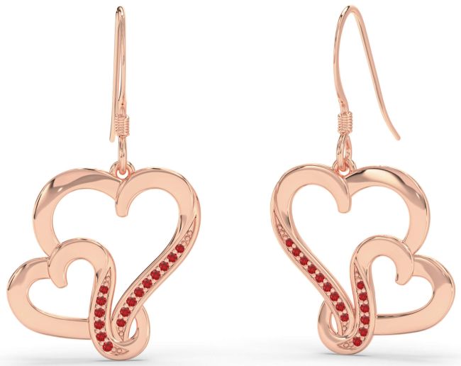 Ruby Rose Gold Heart Dangle Earrings
