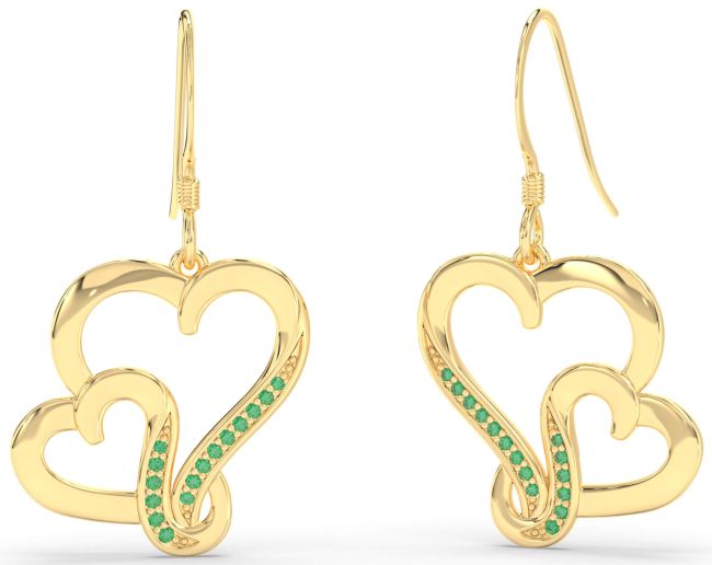 Emerald Gold Heart Dangle Earrings
