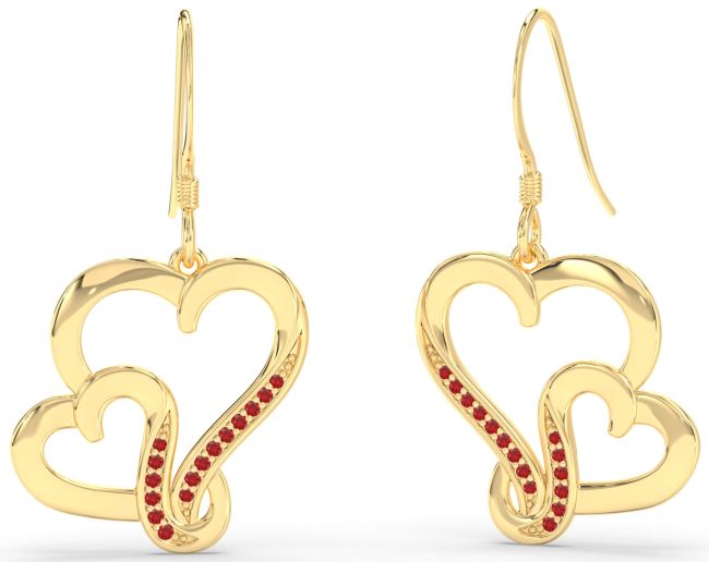 Ruby Gold Heart Dangle Earrings