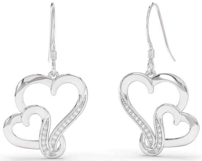 Diamond Platinum Heart Dangle Earrings