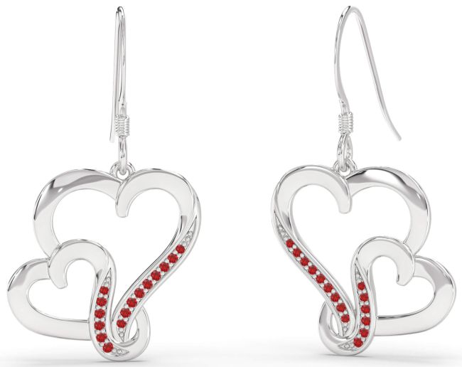 Ruby White Gold Heart Dangle Earrings