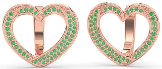 Emerald Rose Gold Heart Stud Earrings