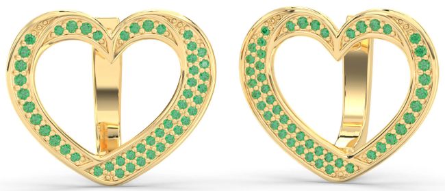 Emerald Gold Heart Stud Earrings