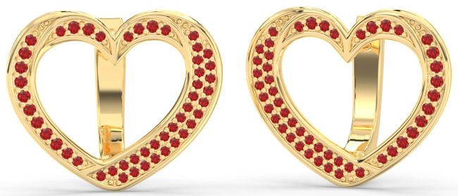 Ruby Gold Heart Stud Earrings