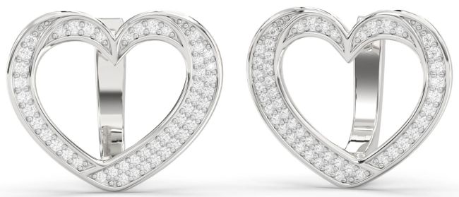 Diamond Platinum Heart Stud Earrings