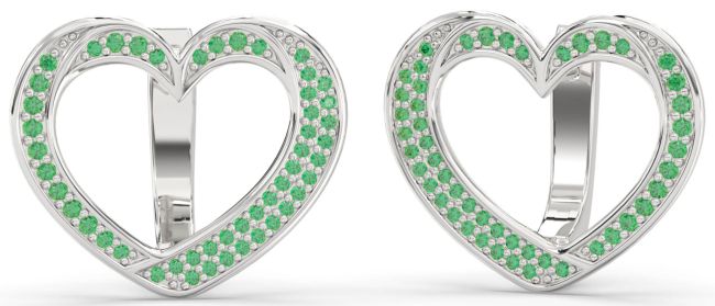 Emerald White Gold Heart Stud Earrings