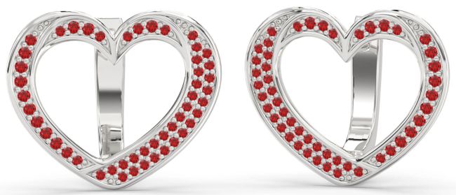 Ruby Silver Heart Stud Earrings