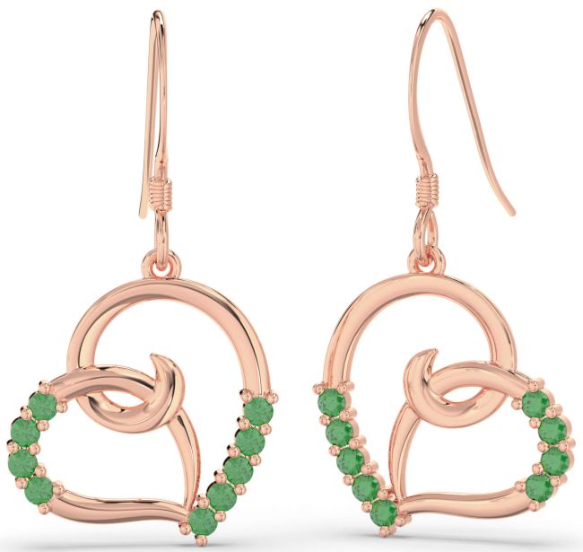 Emerald Rose Gold Heart Dangle Earrings