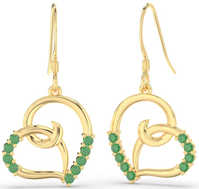 Emerald Gold Heart Dangle Earrings