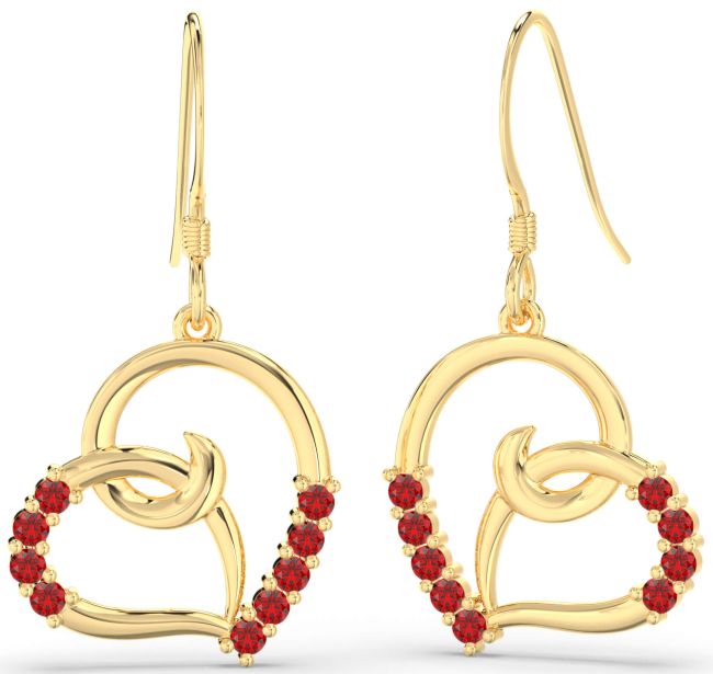 Ruby Gold Heart Dangle Earrings