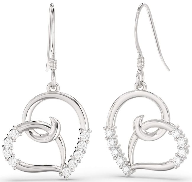 Diamond Platinum Heart Dangle Earrings