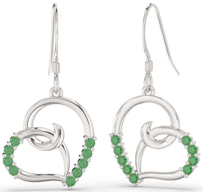 Emerald White Gold Heart Dangle Earrings