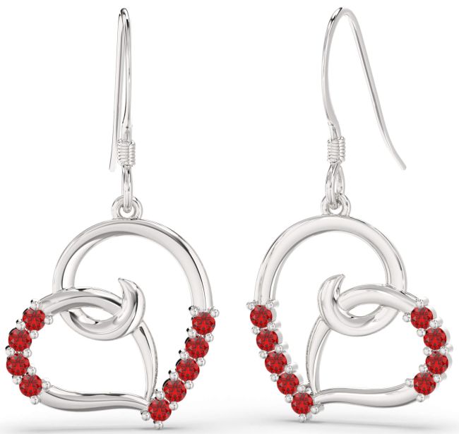 Ruby Platinum Heart Dangle Earrings