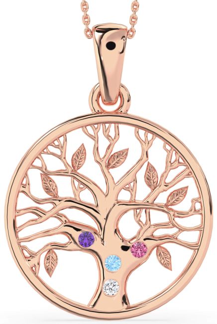 Large Rose Gold Silver Tree Of Life Round Mother's Necklace