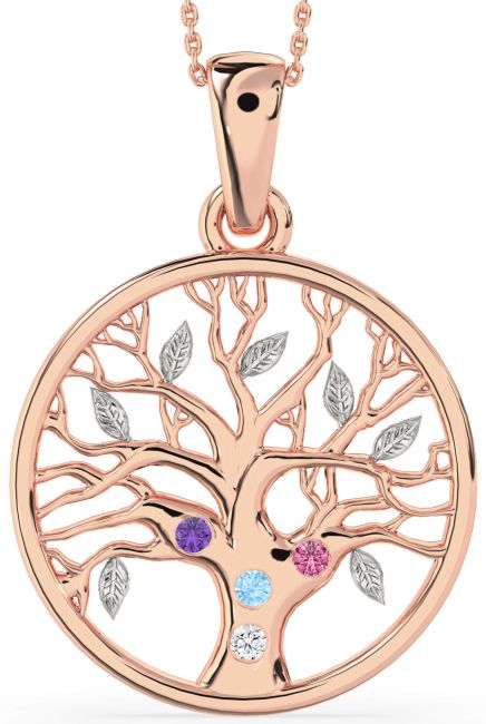 Large White Rose Gold Tree Of Life Round Mother's Necklace